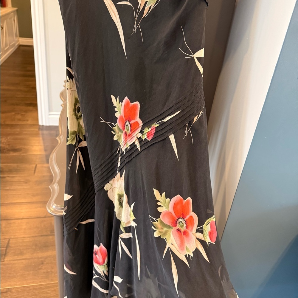 Coldwater Creek Black Midi Dress with Red and Cream Floral Print - Picture 3 of 5